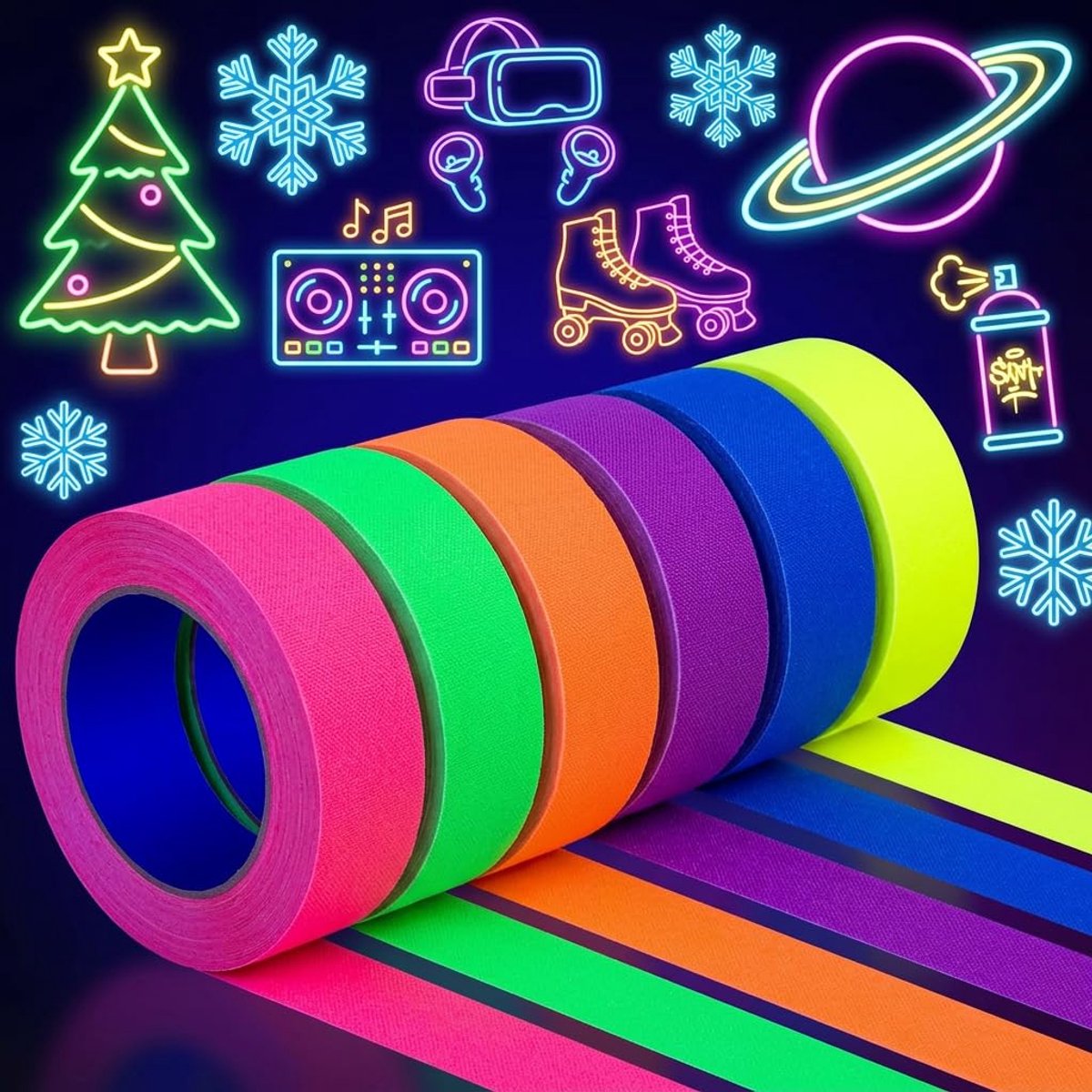 Fluorescent UV Tape 5m x 15mm - Neon kleuren - Phosphorescent voor feestdecoratie - SnelShoppen