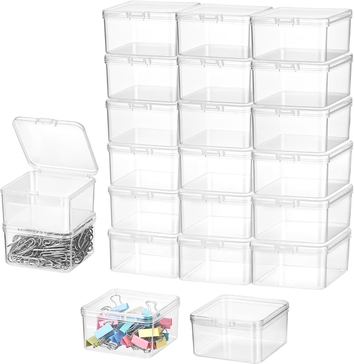 Opbergdozen 18 stuks - Kleine vierkante PP dozen - Transparant en schokbestendig - Ideaal voor sieraden - SnelShoppen