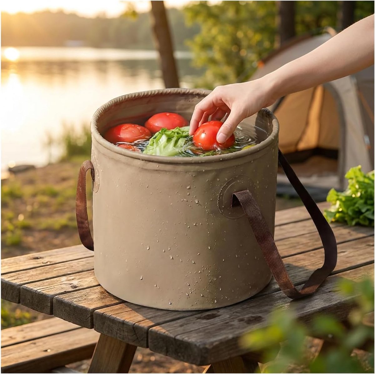 KZQ Opvouwbare campingemmer 13 liter met handvatten - Draagbare wateremmer voor kamperen vissen picknicks en tuinieren - Koffiebruin