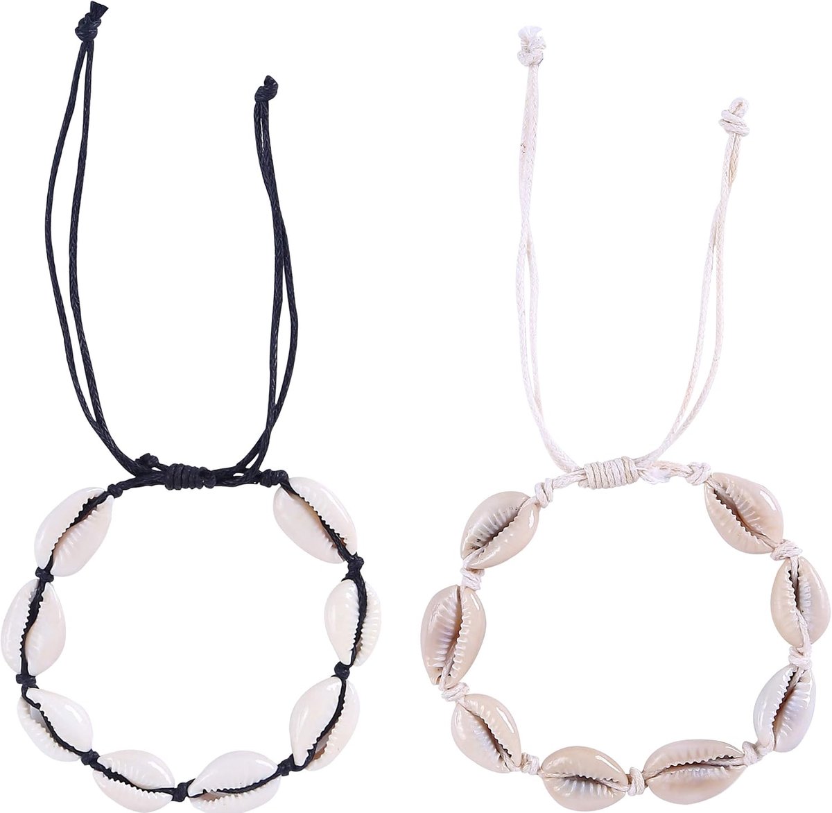 Schelpen enkelbandjes set - handgemaakt met echte cowrie schelpen - verstelbaar en waterproof - SnelShoppen
