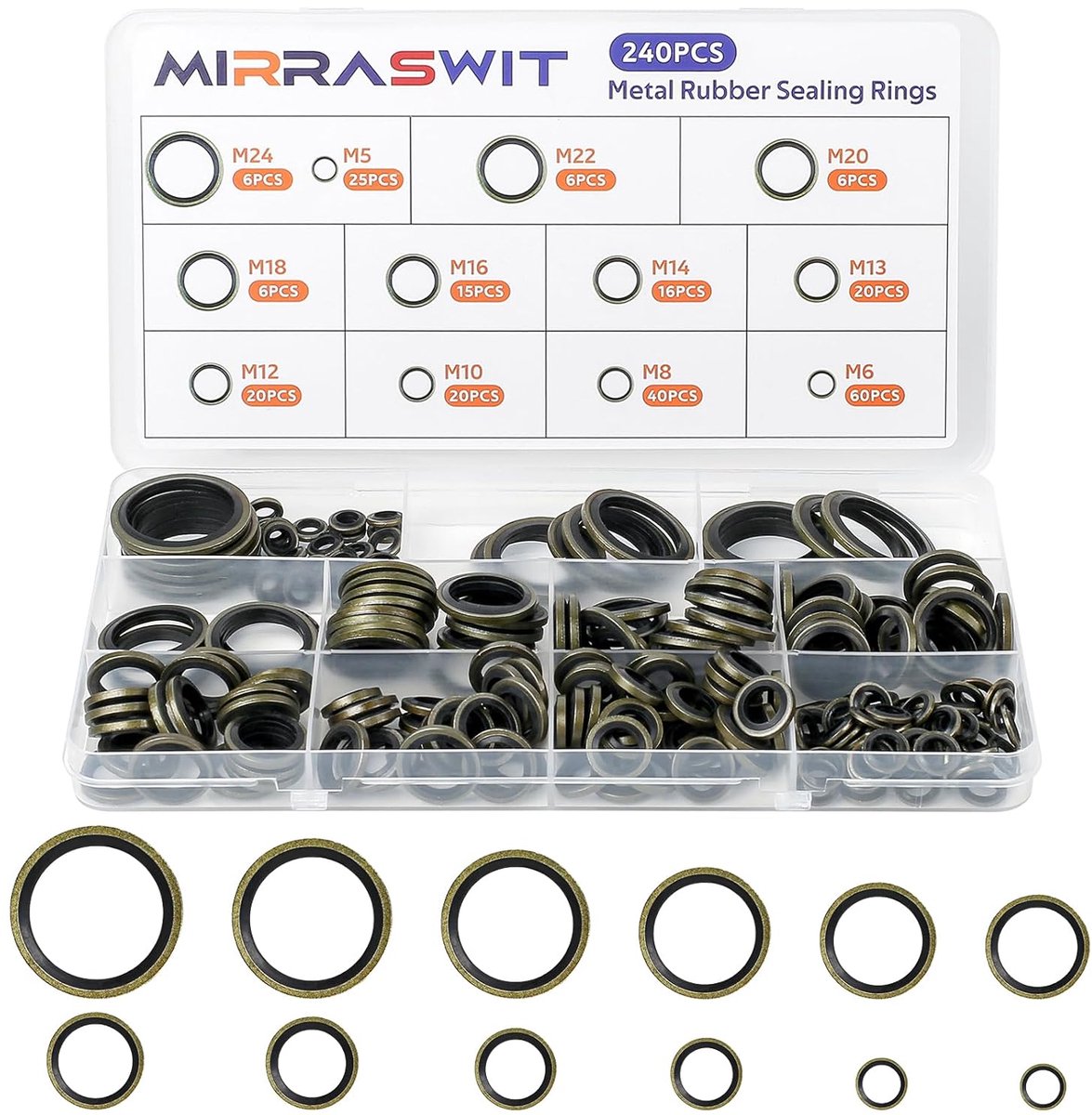 SnelShoppen - 240 Stuks Bonded Seal Olie Washers Kit, Dowty Ringetjes, Metalen Rubber Afdichtringen, Afvoergasket voor Leidingen, Turbochargers, Venti