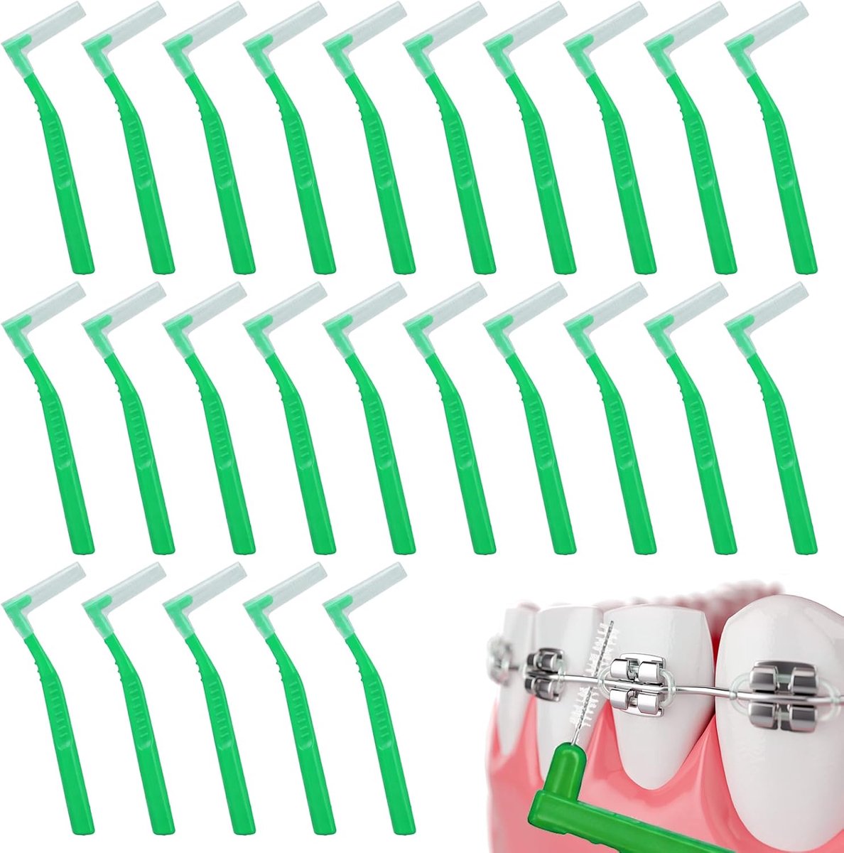 interdentale borstels 0,8 mm - L-vormig ontwerp - zachte nylon borstelharen - optimale mondhygiëne - SnelShoppen