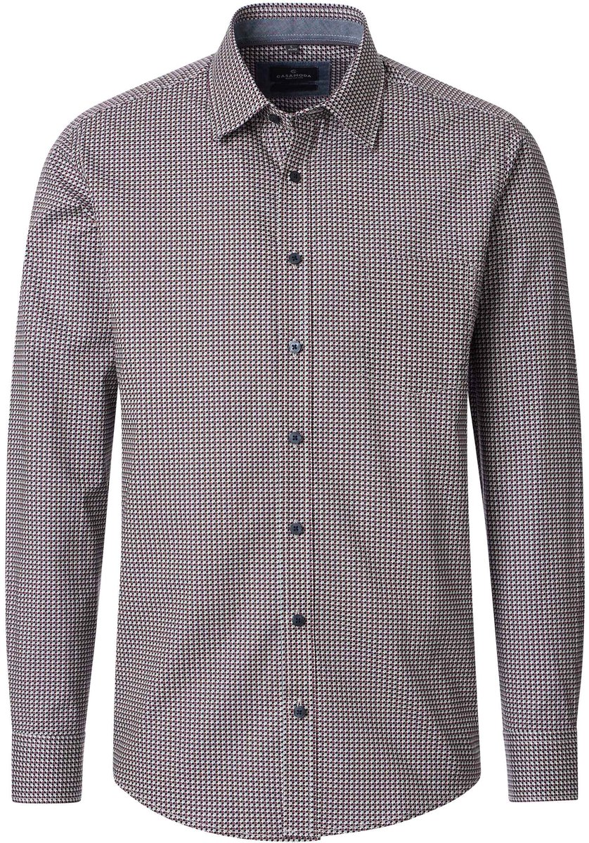 CASA MODA Sport casual fit overhemd - popeline - wit met blauw en rood dessin