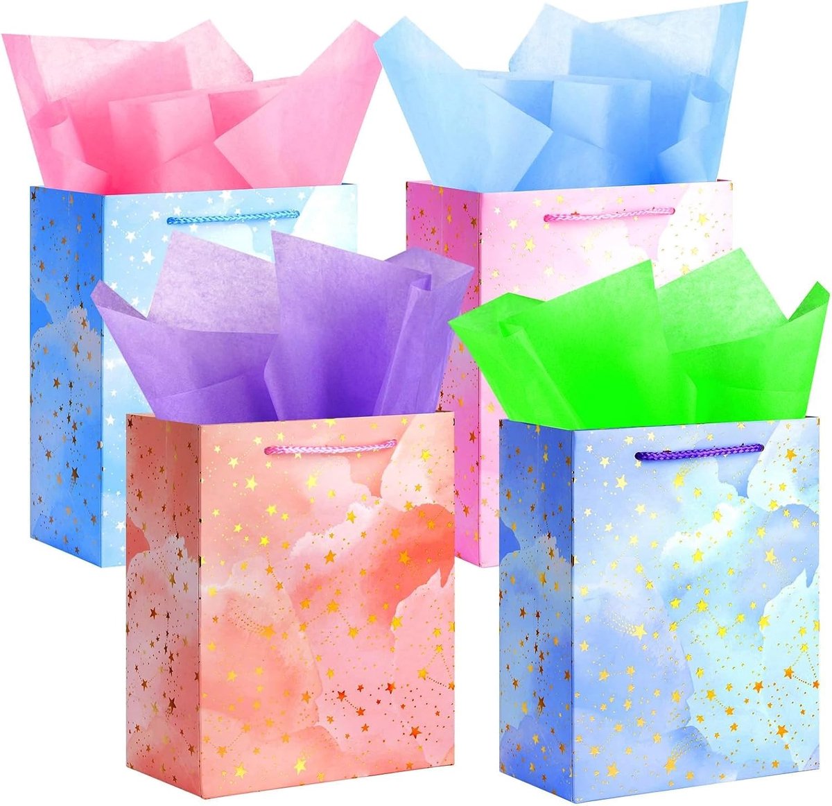 Geschenkzakjes 4 stuks - Roze, oranje, blauw, paars - Inclusief tissuepapier - Perfect voor elke gelegenheid - SnelShoppen