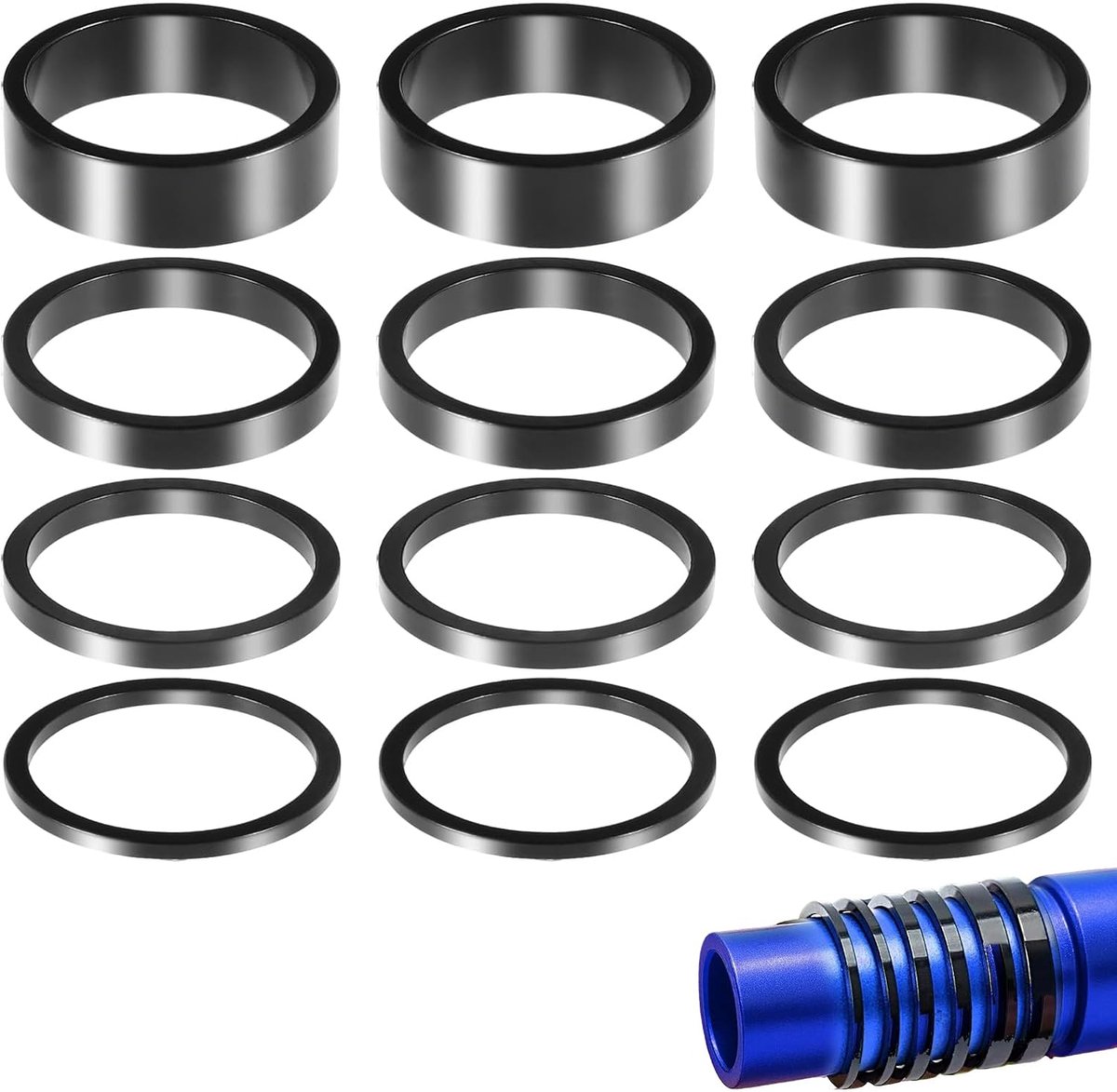Fiets headset spacers 12 stuks - Aluminium 1 1/8 inch - Set 2 mm 3 mm 5 mm 10 mm - Voor optimale stuurpen afstelling - SnelShoppen
