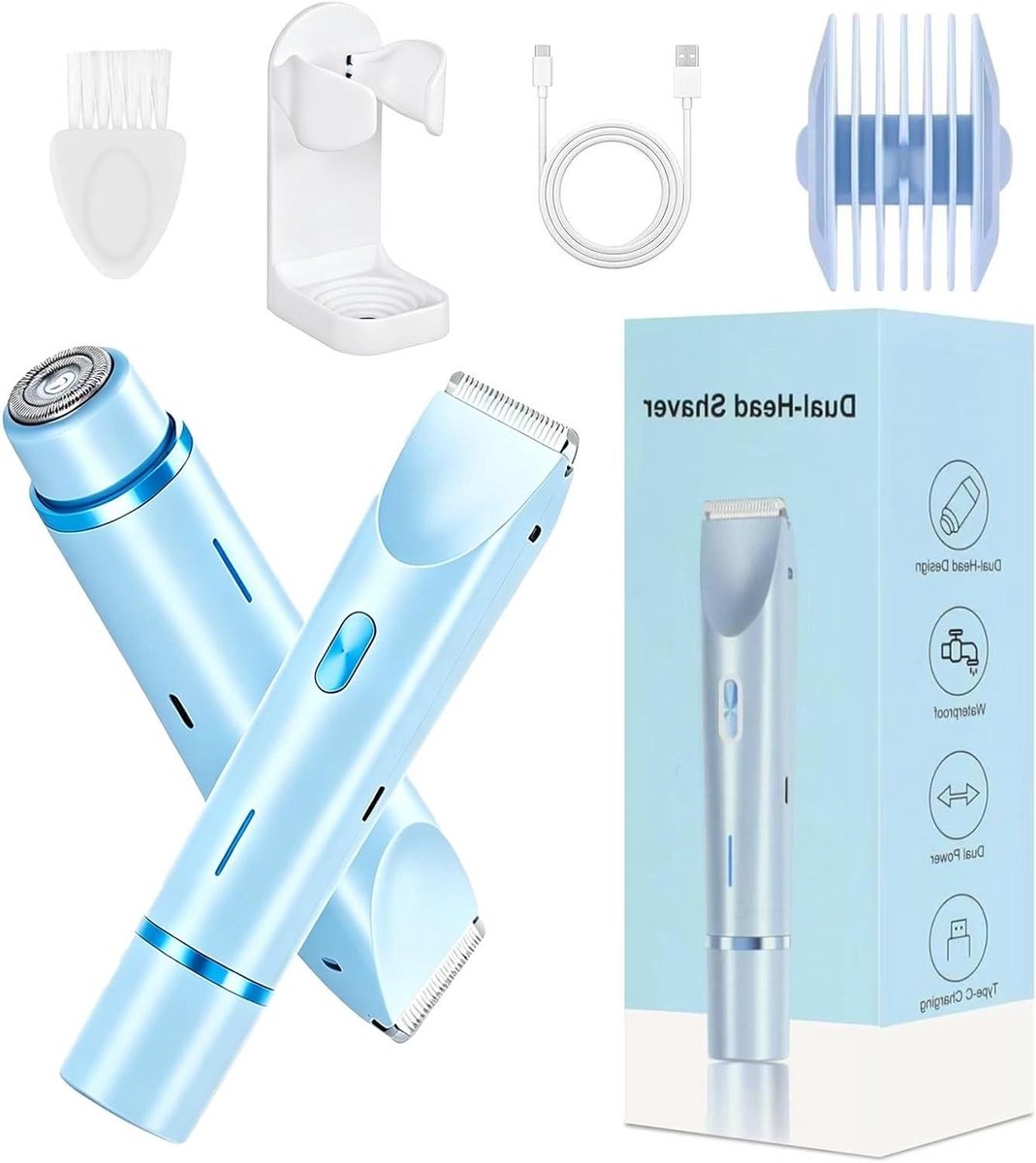 Damesscheermes - Epilator Bikini Reiniger - Lichaamsverzorging - Dubbele Kop Ontwerp - Compact Lichtgewicht - Blauw