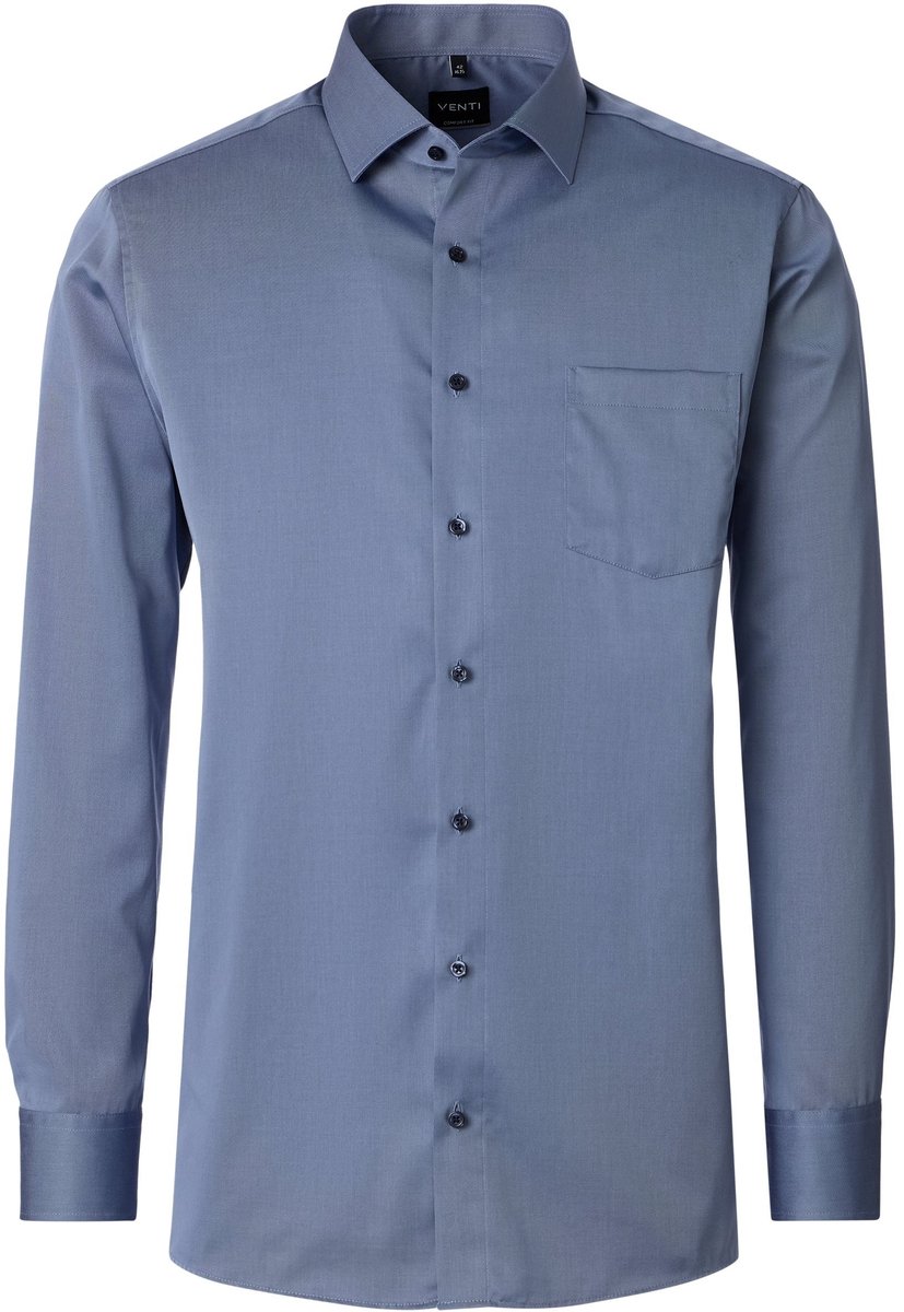 VENTI modern fit overhemd - twill - blauw - Strijkvrij - Boordmaat: 39 (EU maat: M)