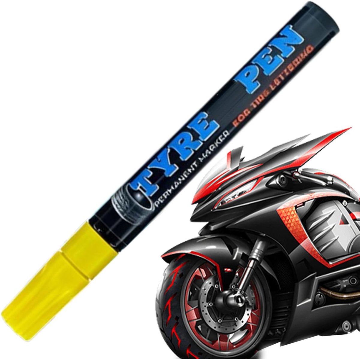 Autobanden pen - Tekenstift rubber - Voertuig personaliseren - Sneldrogend permanent - 14 x 2 x 2 cm - Geel