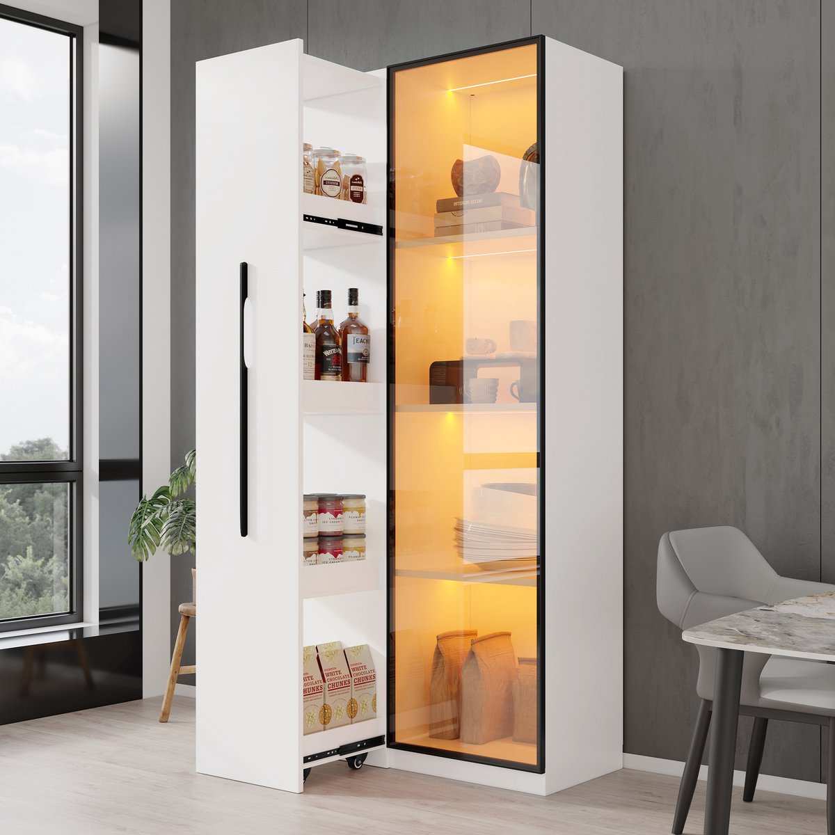 Vitrinekast Boekenkast - Kast Met LED Verlichting - Witte Displaykast Met Glasdeur