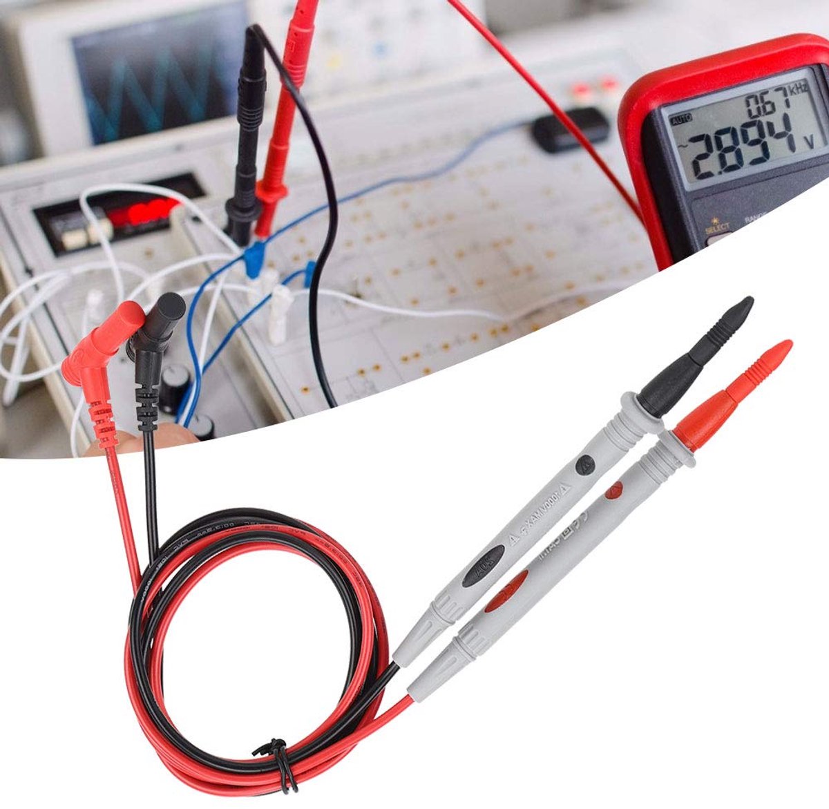 Meetsnoer Set - Testkabels Multimeter - Elektrisch Testen - Puntige Koperen Naald - 90 cm - Zwart