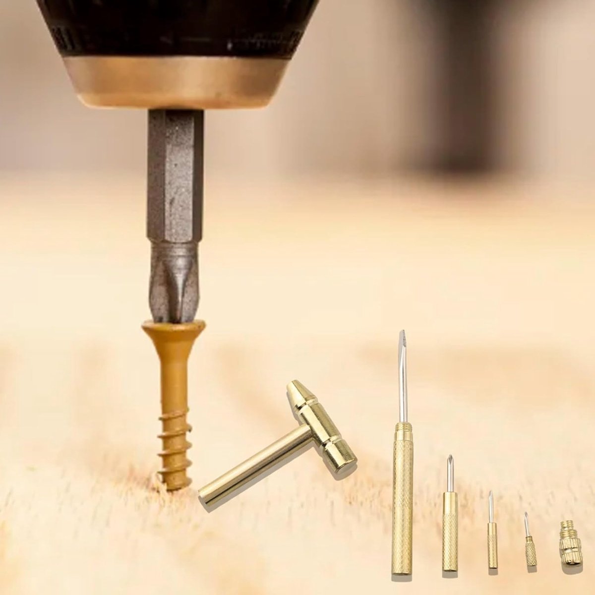 Knutselhamer Schroevendraaierset - Mini Hamer Precisie Gereedschap - Kleine Onderdelen Repareren - 5-in-1 Multifunctioneel - Niet Gespecificeerd - Goud