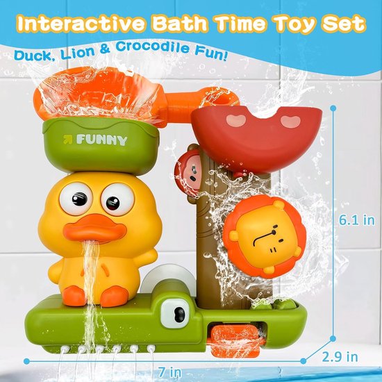 COOAU - Schattig dieren badspeelgoed voor peuters - eend - leeuw - krokodil - waterval badwand speelgoed - roterende water sprinkler douche speelset - vroegontwikkelend badkamer sensorisch speelgoed voor jongens en meisjes van Cooau — afbeelding 3