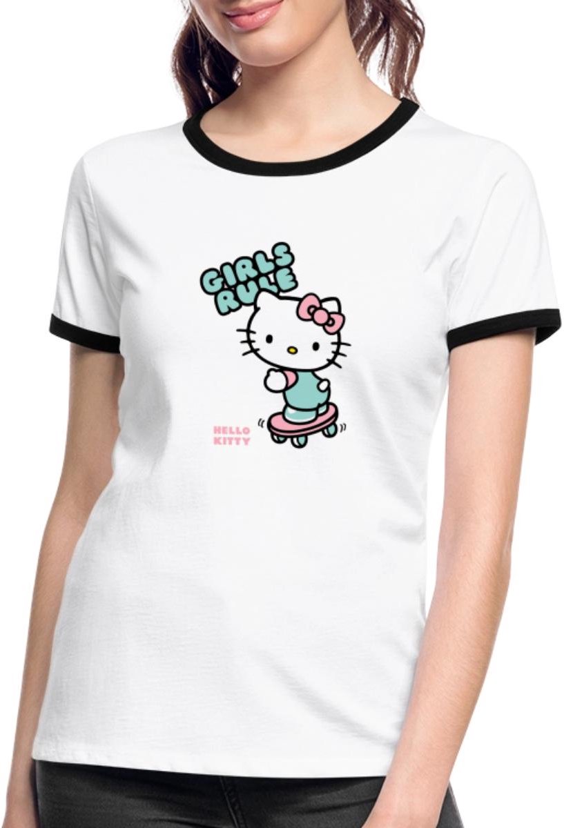 Hello Kitty Op Een Skateboard Met Girls Rules Vrouwen Contrast Shirt