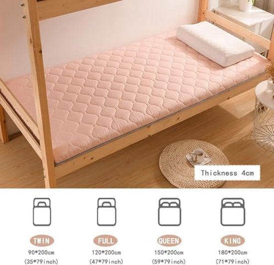 Japanse futonmatras - Vloermatras campingbed - Comfortabel slapen - Opvouwbaar draagbaar ontwerp - 120 x 200 cm - Roze — afbeelding 2