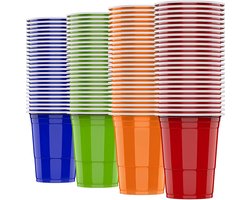 Somstyle Beerpong Bekers - 100 Stuks - Party Red Cups 500 ML - Beer Pong Set - Blauw, Groen, Rood & Oranje
