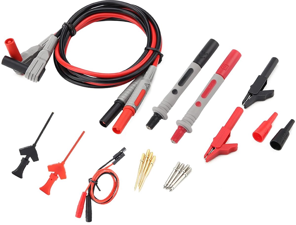 Bananenstekker Meetsnoer Set - Testkabel Multimeter - Elektrisch Testen - Koperen Stekkers - 1 m - Rood/Zwart