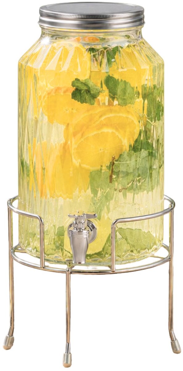 Alessandro water en drankdispenser - 5.6 liter - glas - limonade/sappen - op verhoger van metaal