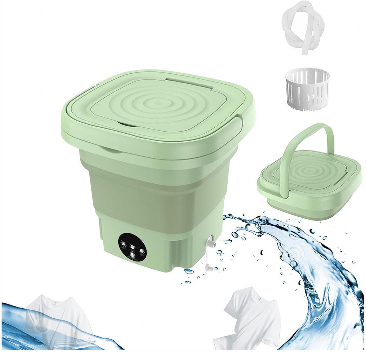 Draagbare Kledingwasmachine Mini Wasmachine Opvouwbaar Ondergoed Sokken Wassen Met Blu-Ray Reiniging 8L Capaciteit Groen