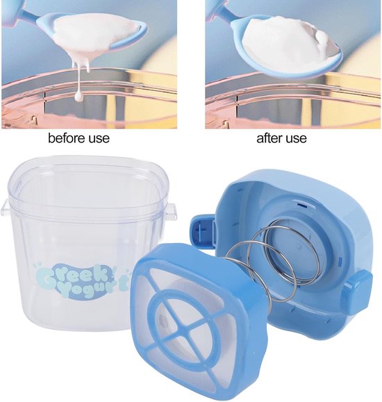 Yoghurtzeef - Wei Afscheider - Griekse Yoghurt Maken - Fijne Mesh Filtratie - 16 x 16 x 15 cm - Lichtblauw — afbeelding 5