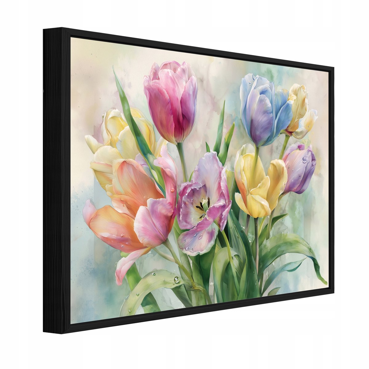WALLARENA Schilderij op canvas in zwarte lijst - 40x30 cm - pastelbloemen - wanddecoratie woonkamer en slaapkamer Veelkleurig