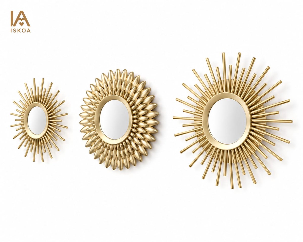 Spiegels - set van 3 delig - Huis Decoratie - Ronde spiegels - Gouden Spiegels - modern- groot , middel en klein spiegels