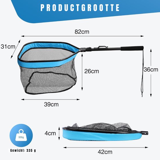 QIN® Schepnet Vissen - Visnet - Telescoop Schepnet - Casting Kooi Net - Val Opvouwbaar - Zwart/Blauw - 39cm x 31cm x 1cm van qin — afbeelding 5