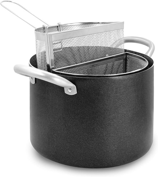 Pastakoker Aluminium - Pastapan Koken - Thuis Pasta Maken - Twee RVS Manden - 22 cm - Zilver — afbeelding 2