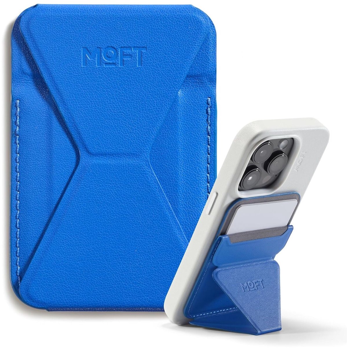 MOFT Snap-On Magnetische Kaarthouder - Wallet Compatibel met MagSafe - Pasjeshouder met Standaard - MOVAS Vegan Leer - Portemonnee 2 Pasjes - Blauw