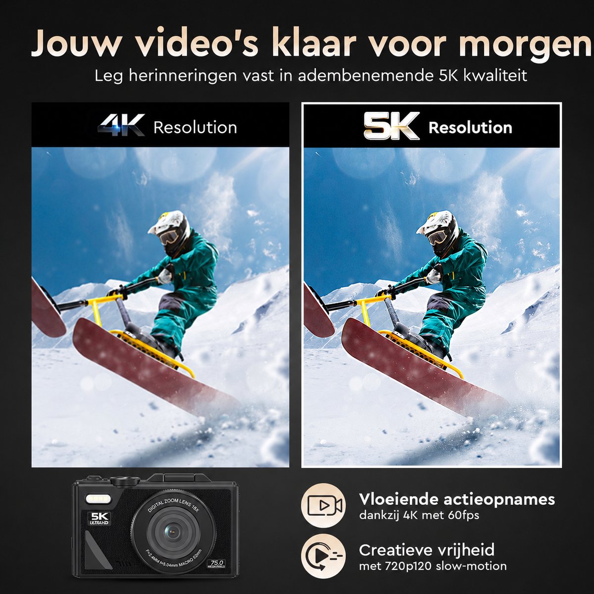 K&L 75MP-5K Compact Camera, 18x Zoom, 64GB SD thumbnail 6