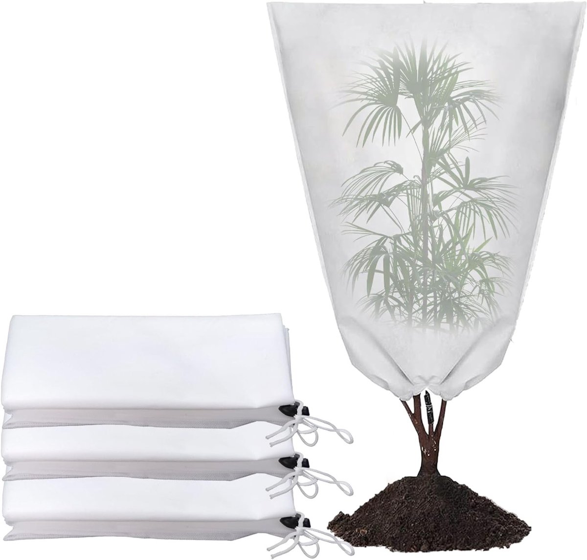 Winterbescherming voor Potplanten, Herbruikbare Vorsthoezen met Trekkoord, Set van 3, 60 x 80 cm, Ideaal voor Tuin en Balkon, Bescherming tegen Koude en Vorst