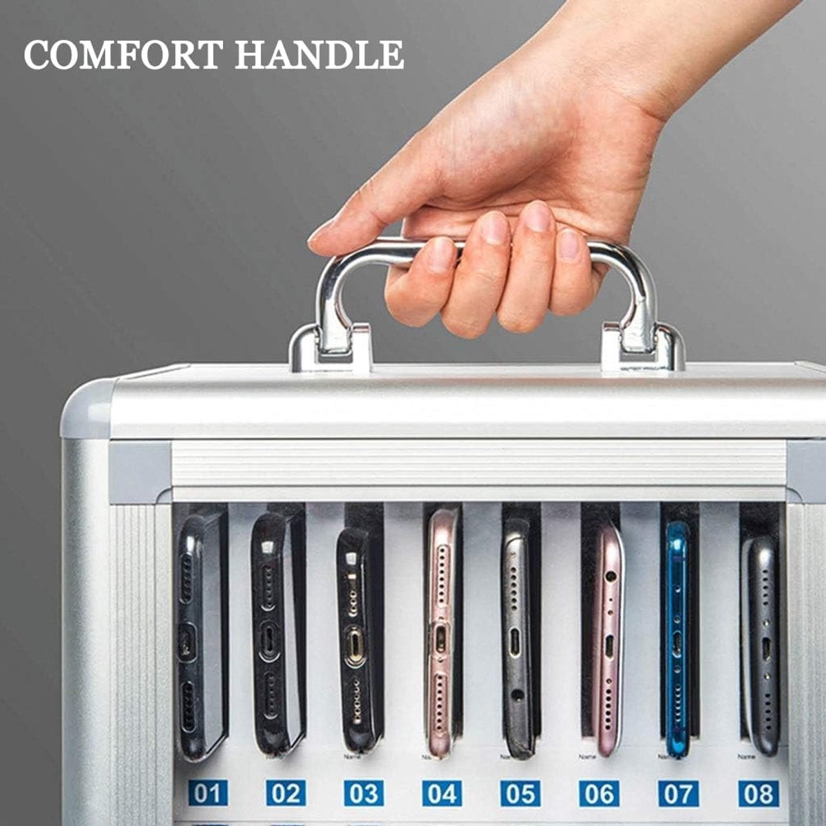 Telefoon Locker Box - Telefoonkluis Kast - Apparaten Veilig Opbergen - Met Slot en Nummer - 12 Slots - Zilver