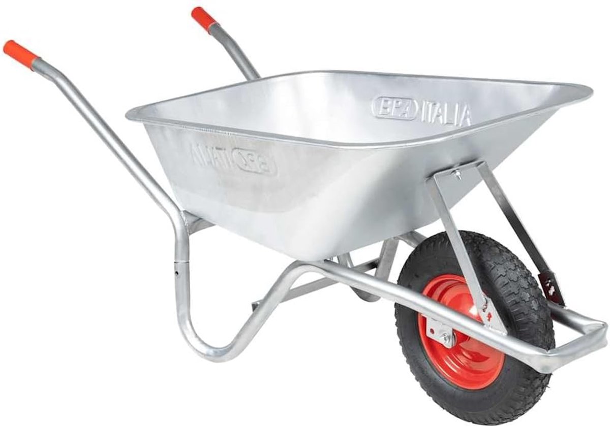 Kruiwagen - Tuinwagen Bouwkruiwagen - Goederen Vervoeren - Verzinkt Stalen Frame - 90 Liter 150 kg - Zilver Rood