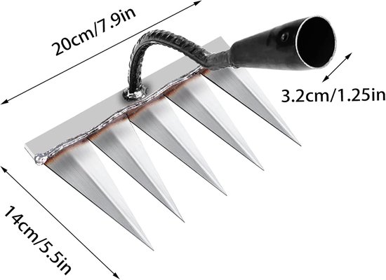 Handhark 5 tanden - Staal, zonder steel, voor wieden/grondbewerking/zaaien van Handhark — afbeelding 5