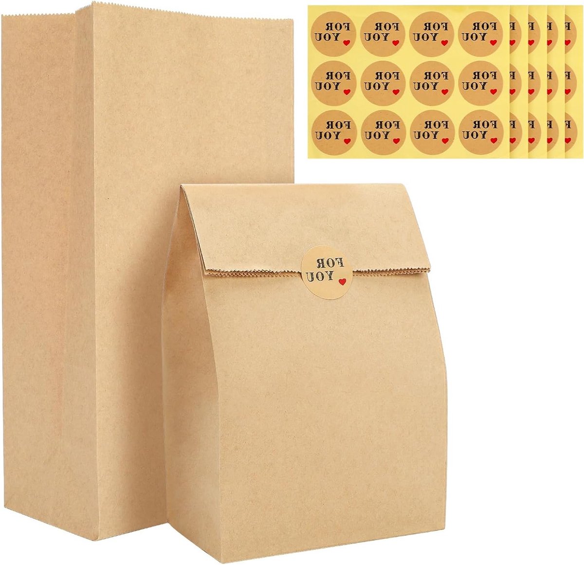 Pack van 100 Kraft Papieren Tassen, Kleine Cadeautassen, Voedselzakken, 15.5 x 10 x 30 cm, Ideaal voor Verpakkingen en Cadeaus