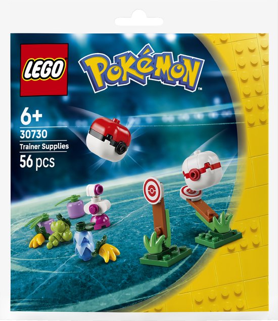 LEGO Pokémon Trainer Benodigdheden 30730 met 56 stukjes, inclusief Poké Balls en oefenobjecten.