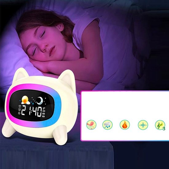 Wekker voor Kinderen - Nachtklok Tafelklok - Slaaptraining Peuters - Niet Tikkend Geluidsmachine - 125 x 120 x 89 mm — afbeelding 5