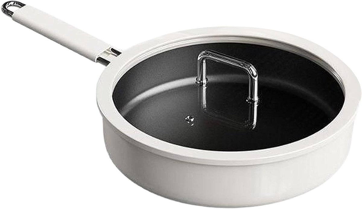 Koekenpan met antiaanbaklaag - Keramische pan Braadpan - Dagelijks koken - Krasbestendige coating - 24 cm - Wit en zwart