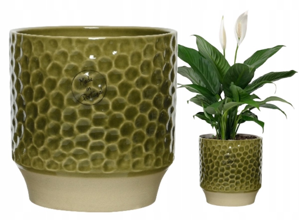 Kaemingk - Bloempot - Groene Ovale Keramische Osłonka - 13 x 13 cm - Geen Drainagegat