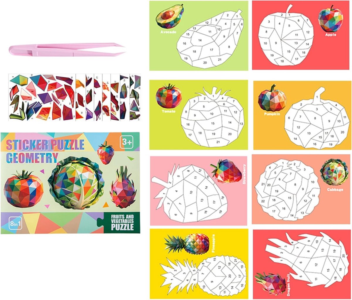 Puzzelboek met Stickers - Mozaïek Puzzel Cijferstickers - Creatief Knutselen - Herpositioneerbare Stickers - 28 x 20.5 cm