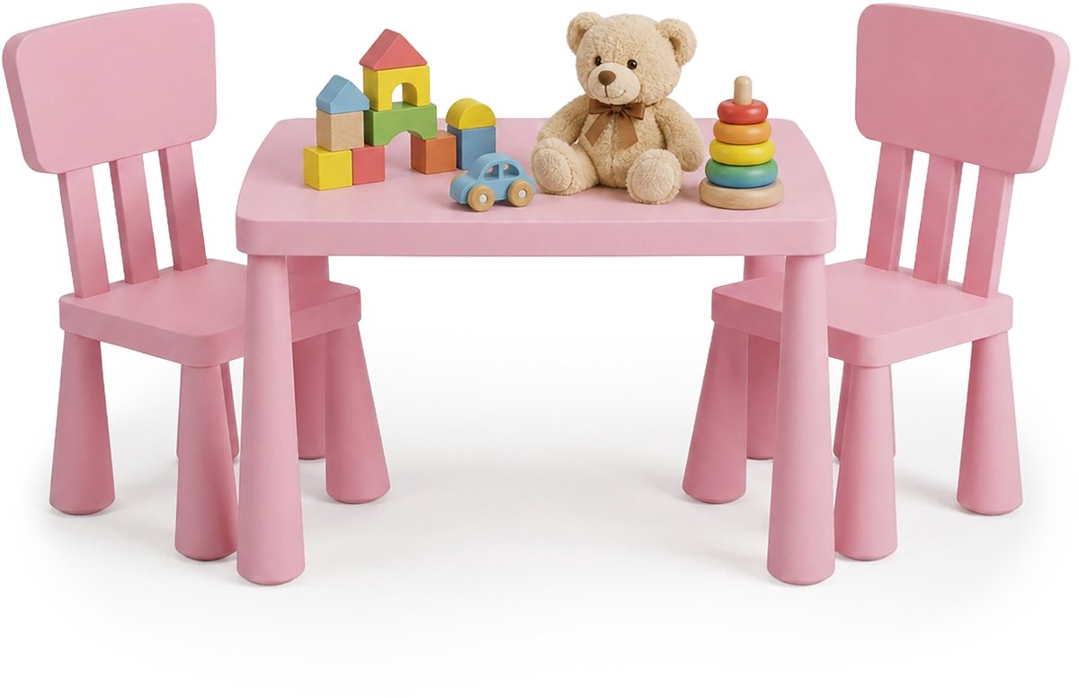 Kindertafel met 2 stoeltjes - kunststof - roze