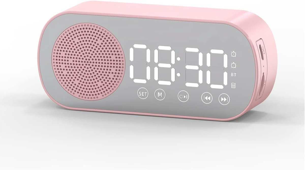 Digitale Wekker Radio - Nachtkastklok Speaker - Wakker Worden - HD Spiegel Display - 116 x 51 x 33 mm