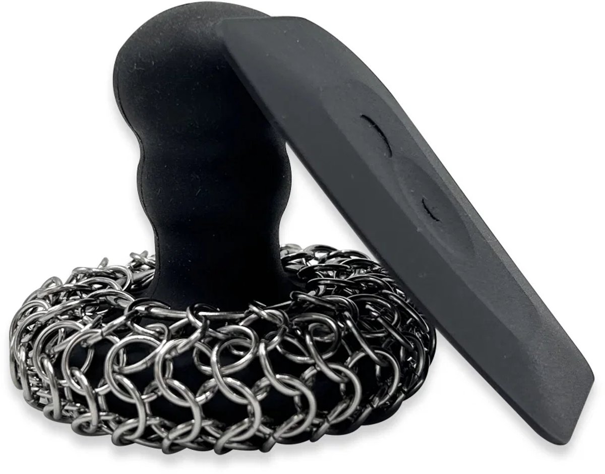 Dutch Oven Chef - Barbeucue borstel - Chain Mail Scrubber Brush - Staalspons voor Gietijzer / BBQ - Chainmail Cleaner - Gietijzeren pannenspons - Barbecue reiniger