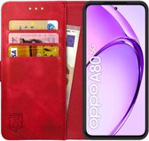 Rosso Element Geschikt voor Oppo A80 | Wallet Book Case | Portemonnee Hoesje | 3 Pasjes | Magneetsluiting | Stand Functie | Rood