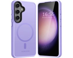 Hoesje Geschikt voor Samsung Galaxy S24 - Compatibel met MagSafe - Matte Beschermhoes - Back Cover met Magneet - Geschikt voor Draadloos Opladen met Magnetische Ring - Violet