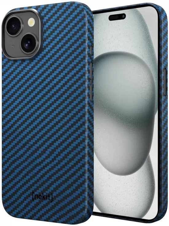Blauw en zwart carbonfiber hoesje voor iPhone.
