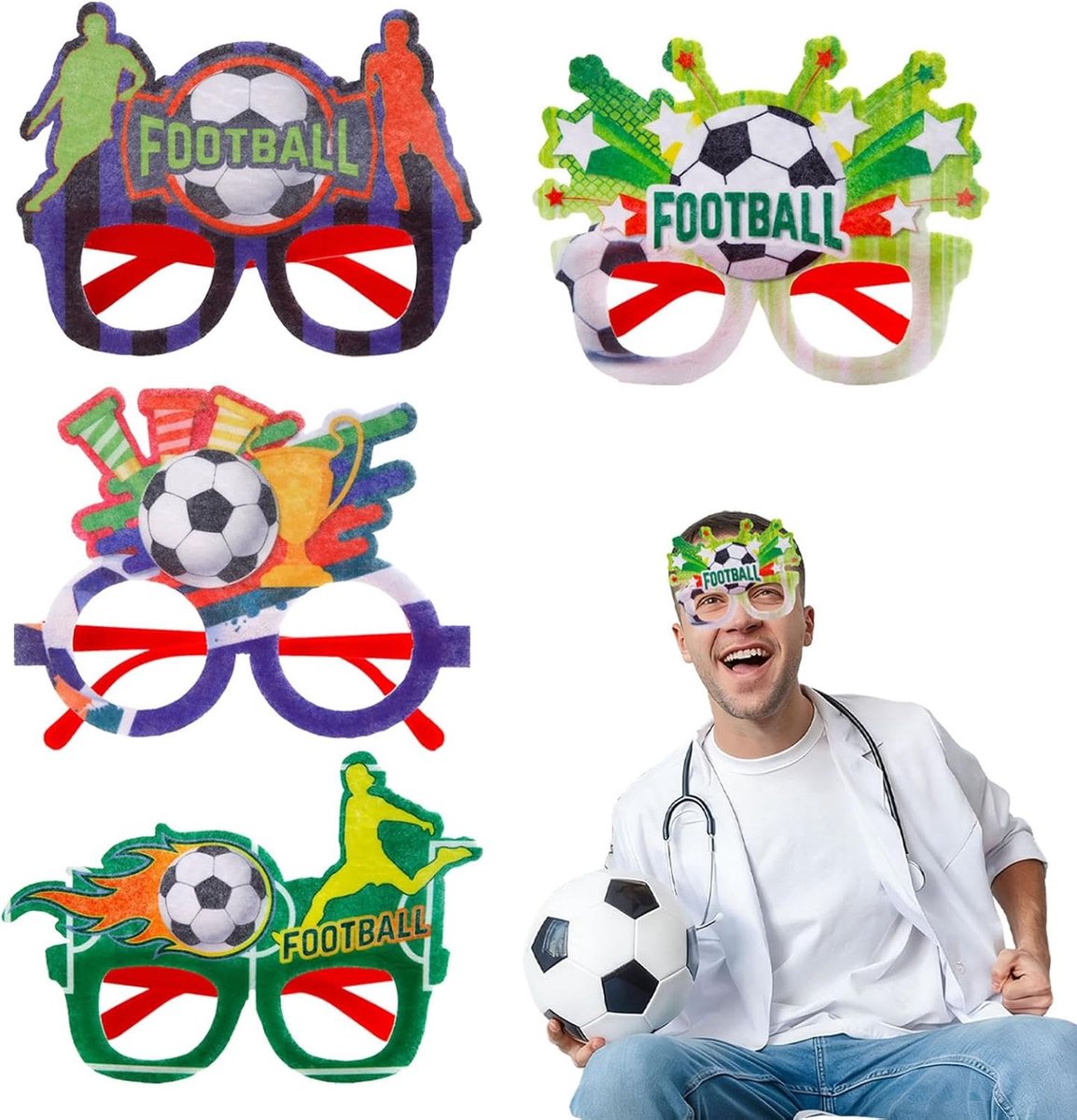 Voetbal Feestbril - Fotografie Props - Kinderfeest Decoratie - Sport Thema - 16 x 15 x 10.7 cm - Multi
