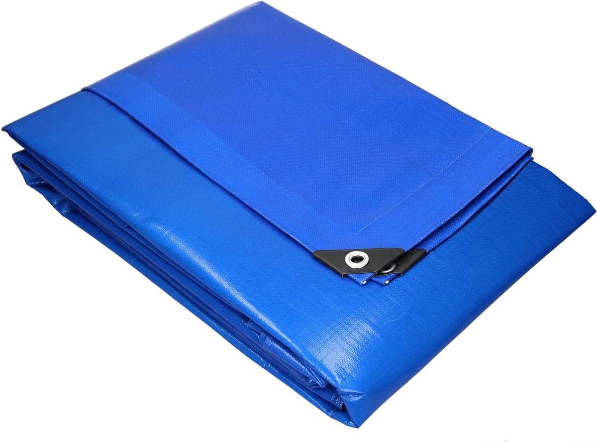 Dekzeil Met Ogen - Beschermhoes Waterdicht - Tuinmeubelen Beschermen - Scheurvast Polyethyleen - 3x5 Meter - Blauw