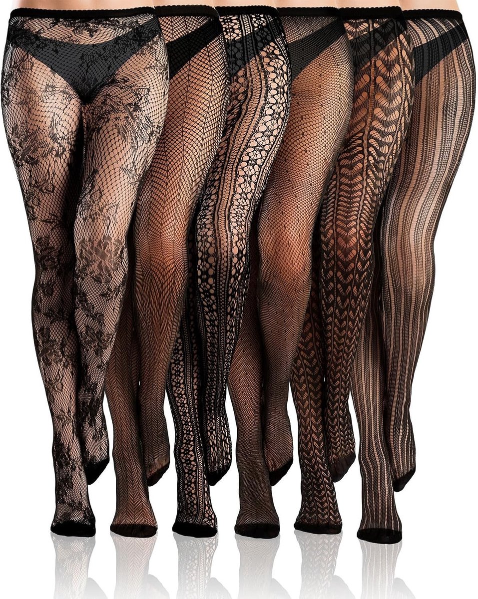 6 Paar Vrouwen Visnet Thigh High Kousen met Streepjespatroon voor Halloween en Feestjes