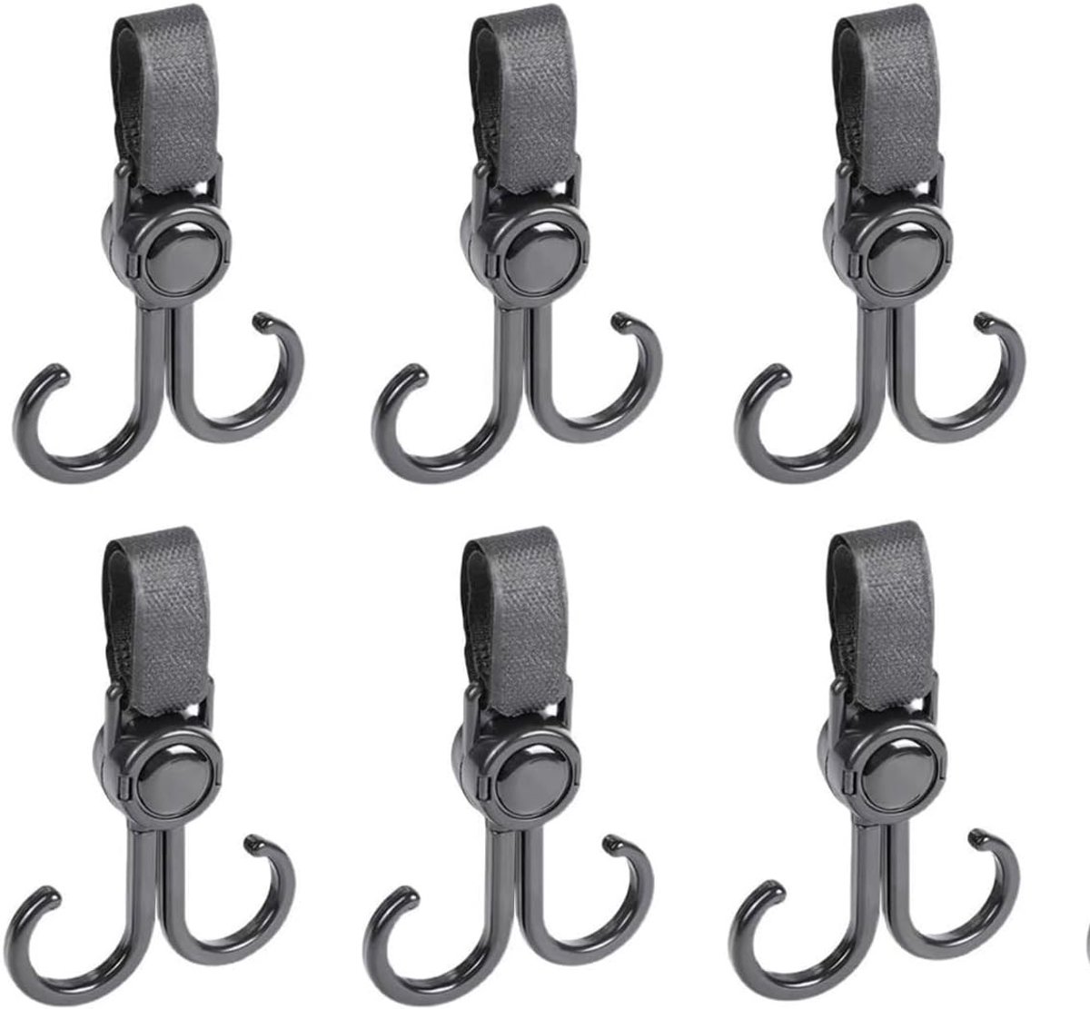 Verstelbare kinderwagen haak haken, 6-pack opslaghaken clips voor het ophangen van boodschappentassen, luiertassen en kleding