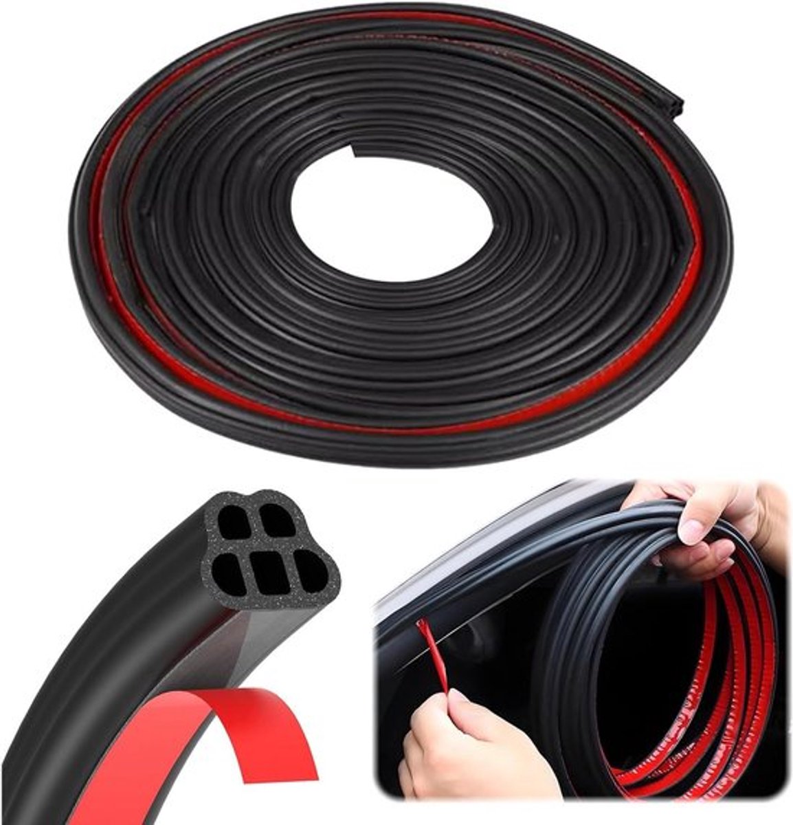 10 meter autodeurafdichting - Zelfklevende rubberen afdichting - Waterdicht - 5 gaten - Zwart